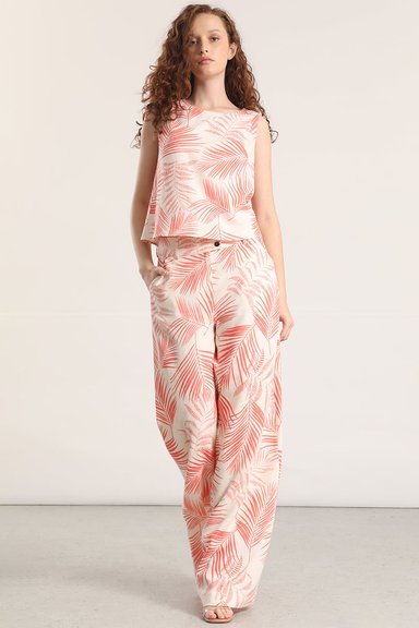 PANTALON ANCHO LINO ESTAMPADO LIOLA MUJER NARANJO - 1