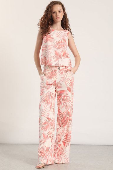 PANTALON ANCHO LINO ESTAMPADO LIOLA MUJER NARANJO - 3
