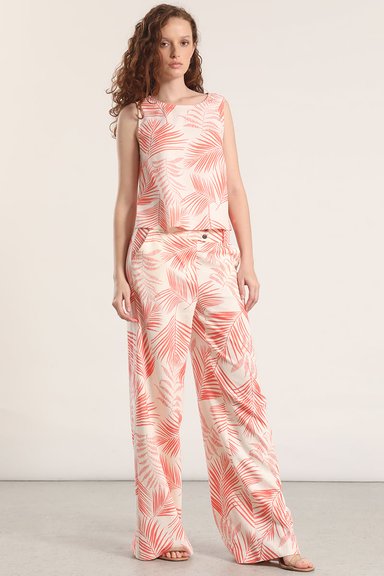 PANTALON ANCHO LINO ESTAMPADO LIOLA MUJER NARANJO - 4