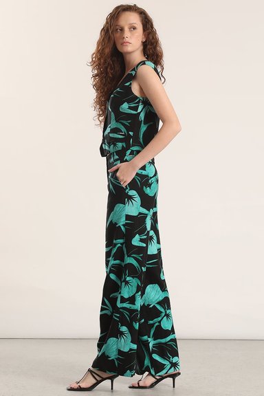 PANTALON ANCHO LINO ESTAMPADO LIOLA MUJER NEGRO - 7