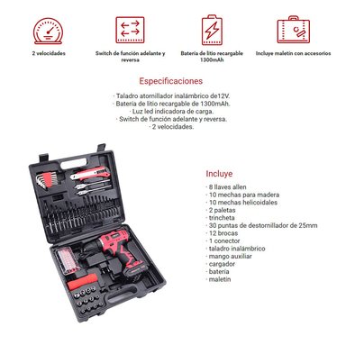 TALADRO INALAMBRICO NAPPO 2 VELOCIDADES CON ACCESORIOS - 3