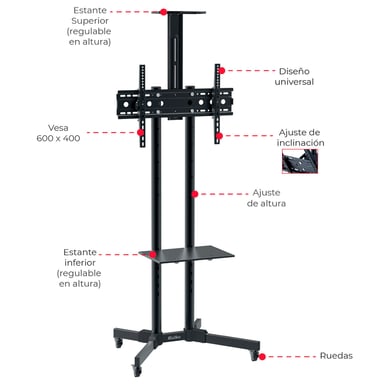 SOPORTE TV PIE MÓVIL KOLKE 30'' A 70'' INCLINACIÓN Y RUEDAS - 2
