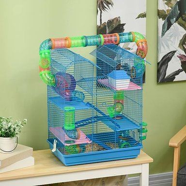 JAULA TRANSPORTADORA HAMSTERS RATONES 5 NIVELES TUBOS BEBEDEROS PLATO DEFENSOR FOREVER CELESTE - 6