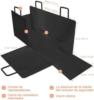 PROTECTOR FUNDA DE ASIENTO PARA AUTO PERROS MASCOTAS, NEGRO - 6