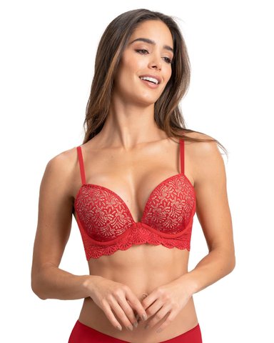 SOSTE N DOBLE REALCE ESCOTE PROFUNDO ELABORADO EN ENCAJE 71345 ROJO MEDIO - 1