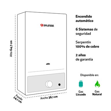 CALEFONT 13 LITROS GAS LICUADO TIRO NATURAL SPLENDID - 5