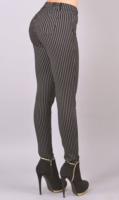 PANTALON MUJER TENTATION NEGRO ESTAMPADO RAYAS - 2