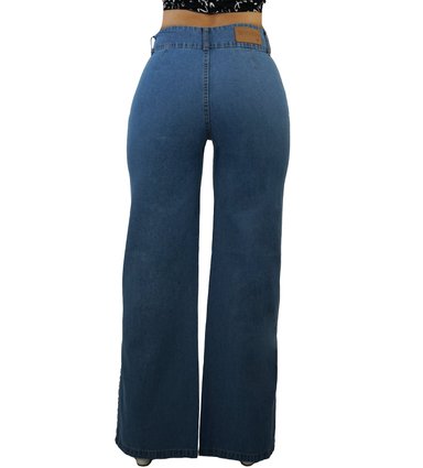 JEANS ALGODÓN MUJER TENTATION AZUL PALAZZO TIRO ALTO PUSH UP - 3