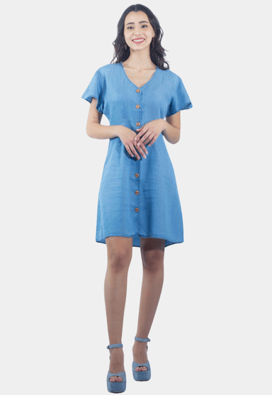 VESTIDO CASUAL TENCEL AZUL TENTATATION - 1