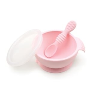 PLATO BUMKINS MI 1ER + CUCHARA SILICONA FIRSTFEEDINGSET PALO ROSA - 1