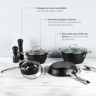 PACK BATERÍA COPPER 7PZ + SET 12 UTENSILIOS NEGRO SIMPLIT - 5