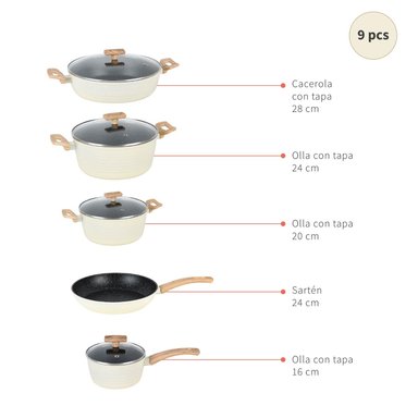 BATERIA COCINA SAVANNAH 9PZS + SET 12 UTENSILIOS NEGRO - 5