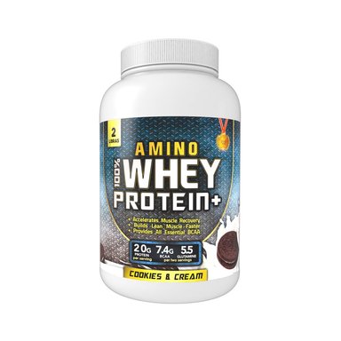 100% AMINO WHEY PROTEIN 2 LB -FOODTECH COOKIESCREAM+SHAKER BLUE - 3
