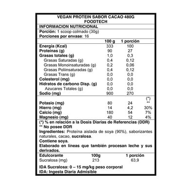 VEGAN PROTEIN 1LB - FOODTECH CACAO - 2