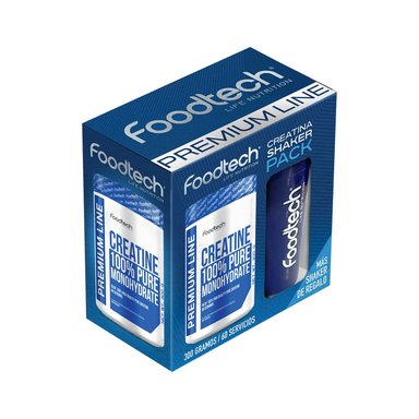 PACK CREATINA 300GR + SHAKER BLUE WHITE - FOODTECH - 3