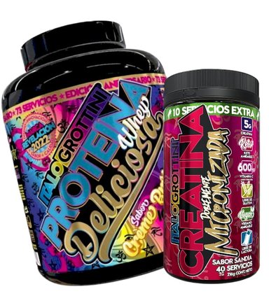 PROTEINA ITALO GROTTINI VEGANA 73S CREME BRULEE POLVO + CREATINA 40S SANDIA - 1