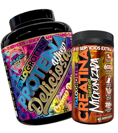 PROTEINA ITALO GROTTINI VEGANA 73S CREME BRULEE POLVO + CREATINA 40S NARANJA - 1