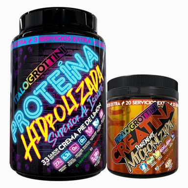 PROTEINA ITALO GROTTINI HIDROLIZADA CREMA PIE LIMON POLVO 2.3 LB + CREATINA 440 GR NARANJA - 1