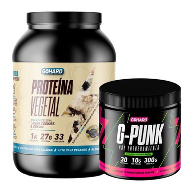 PROTEINA GOHARD COOKIES AND CREAM 33 SERV POLVO 1 KG + PRE ENTRENAMIENTO G-PUNK 30 SERV - 1