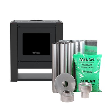 PACK CALEFACTOR A LEÑA GOLD 500 CHARCOAL BLACK VISION + KIT DE INSTALACION - 1