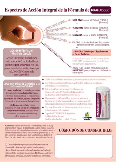 SUPLEMENTO ALIMENTICIO VITAL & YOUNG MAQUI5000 ANTIOXIDANTE NATURAL ALTA POTENCIA CAPSULAS DURAS - 3