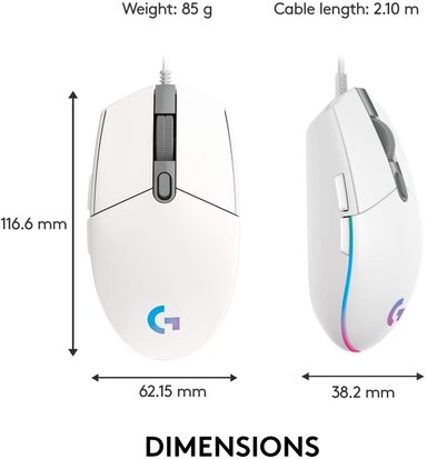 MOUSE GAMER LOGITECH G203 LIGHTSYNC RGB 8000 DPI BLANCO - 2