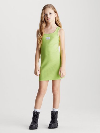VESTIDO ALGODON NIÑA CALVIN KLEIN VERDE RIB BAGDE - 1