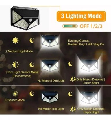 FOCO CON SENSOR MOVIMIENTO FOCO LED SOLAR EXTERIOR 100 LEDS - 4