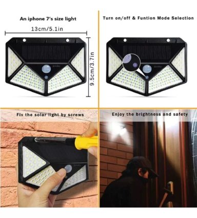 FOCO CON SENSOR MOVIMIENTO FOCO LED SOLAR EXTERIOR 100 LEDS - 6