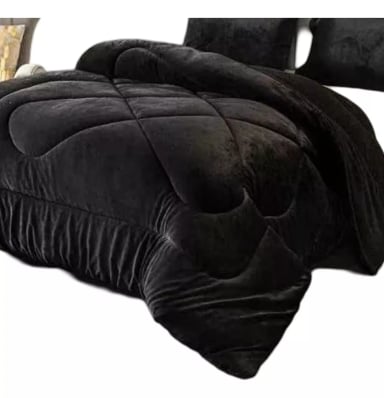 COBERTOR CUBRECAMA GRUESO PELUDO CHIPORRO 2 PLAZA + 2 FUNDA NEGRO - 5