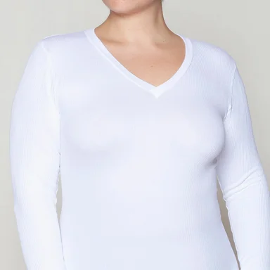 POLERA ESENCIAL ACANALADO ESCOTE V EN COLOR BLANCO MONARCH - 3