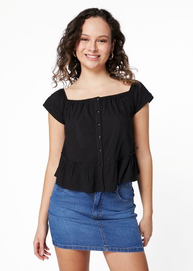 BLUSA SAMAY REGULAR ESCOTE BARDOT EN COLOR NEGRO Y VERDE EFESIS - 1