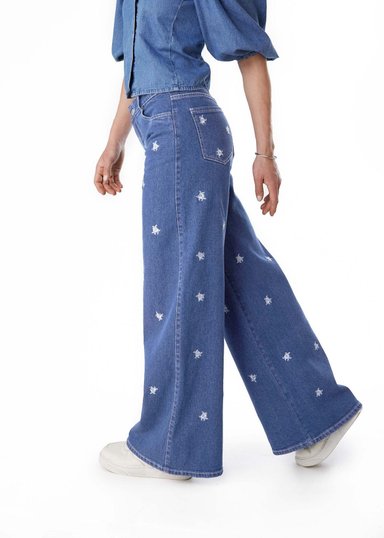 JEANS GAEL PALAZZO FLORES BORDADAS AZUL EFESIS - 2