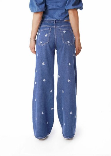 JEANS GAEL PALAZZO FLORES BORDADAS AZUL EFESIS - 3