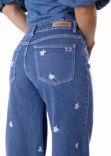 JEANS GAEL PALAZZO FLORES BORDADAS AZUL EFESIS - 4