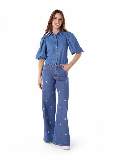 JEANS GAEL PALAZZO FLORES BORDADAS AZUL EFESIS - 5