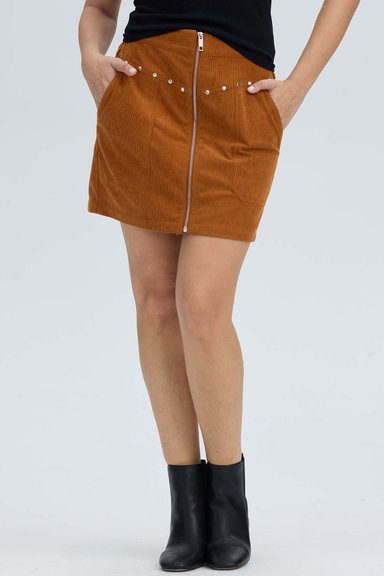 FALDA MUJER COTELÉ CIERRE DELANTERO CAMEL OSCURO - 2