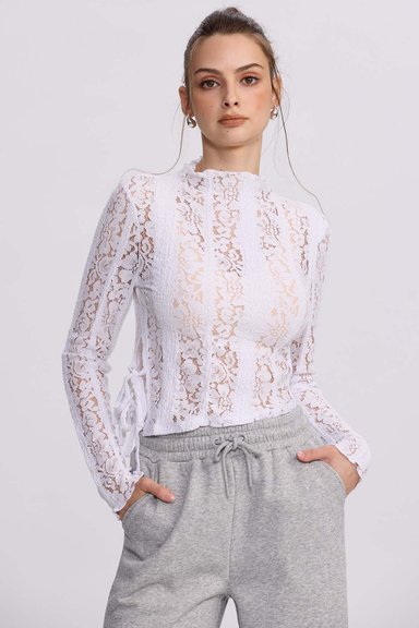 POLERA MUJER ENCAJE EN COLOR BLANCO - 1