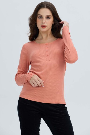 POLERA MUJER BOTON RIB LISA CORAL - 1