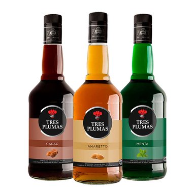 PACK X 3 LICOR AMARETTO, MENTA Y CACAO TRES PLUMAS - 1