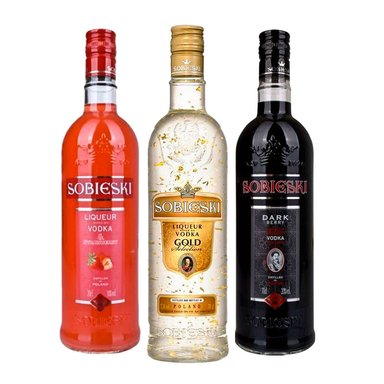 PACK MIX VODKA SOBIESKI GOLD, DARK Y STRAWBERRY POLACO - 1