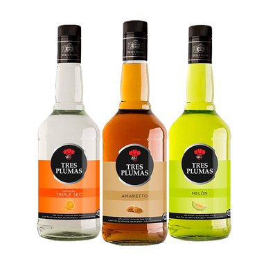 PACK X 3 LICOR AMARETTO, MELON Y TRIPLE SEC TRES PLUMAS - 1