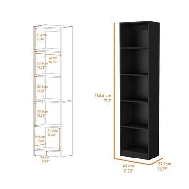 LIBRERO ESTANTE 5 REPISAS MELAMINA FM-018N NEGRO - 5