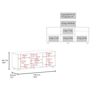 RACK TV 50' 120,3X34,9X46,7 BEIGE Y EN COLOR NEGRO - 7