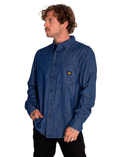 CAMISA MANGA LARGA HOMBRE DENIM GRIS CAT - 1
