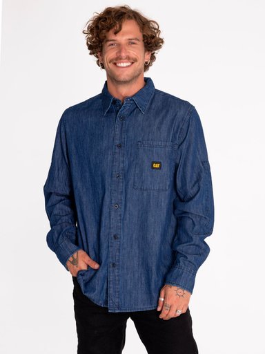 CAMISA MANGA LARGA HOMBRE DENIM GRIS CAT - 2