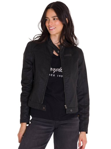 CHAQUETA CASUAL WAXED MOTO MUJER NEGRA CAT - 1