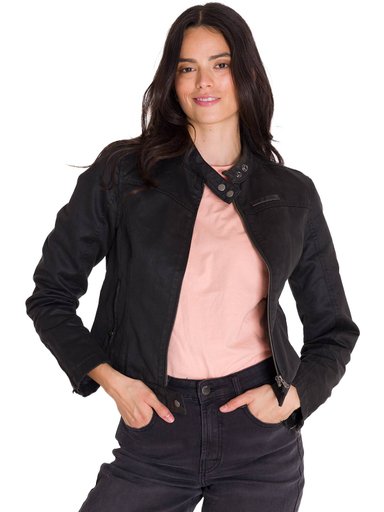 CHAQUETA CASUAL WAXED MOTO MUJER NEGRA CAT - 4