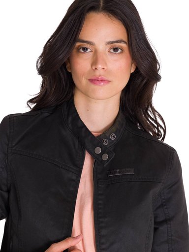 CHAQUETA CASUAL WAXED MOTO MUJER NEGRA CAT - 7