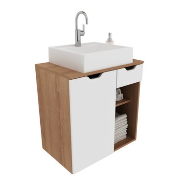 MUEBLE TECNOMOBILI BN3605.0002 BAÑO AEREO CON 1 CAJÓN Y 1 PUERTA ALMENDRA/BLANCO MDP BLANCO - 1